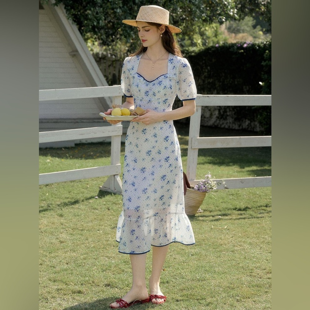 Floral Blue Midi Dress